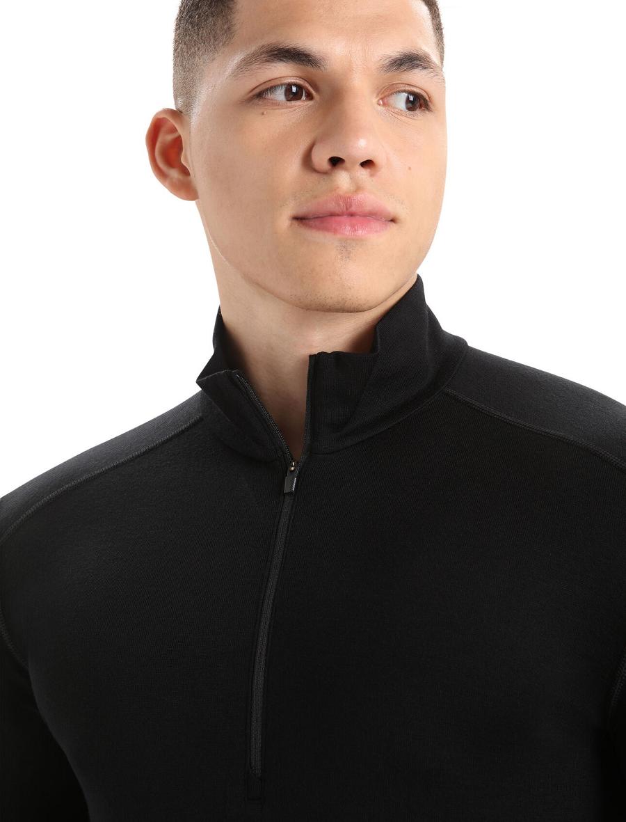 Men's Icebreaker Merino 260 Tech Long Sleeve Half Zip Thermal Top Base Layers Black | CA 1560HAPK